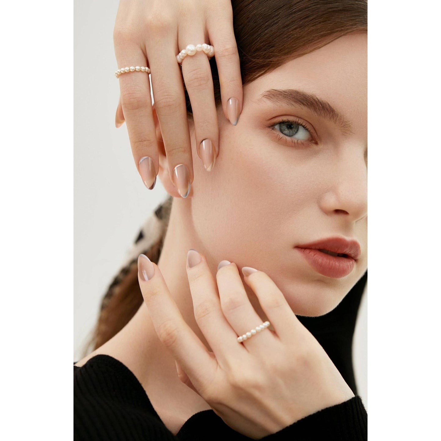 Nudeon Press-On Nails | Neutral Stiletto Nails with Modern Angled Accent | Reusable