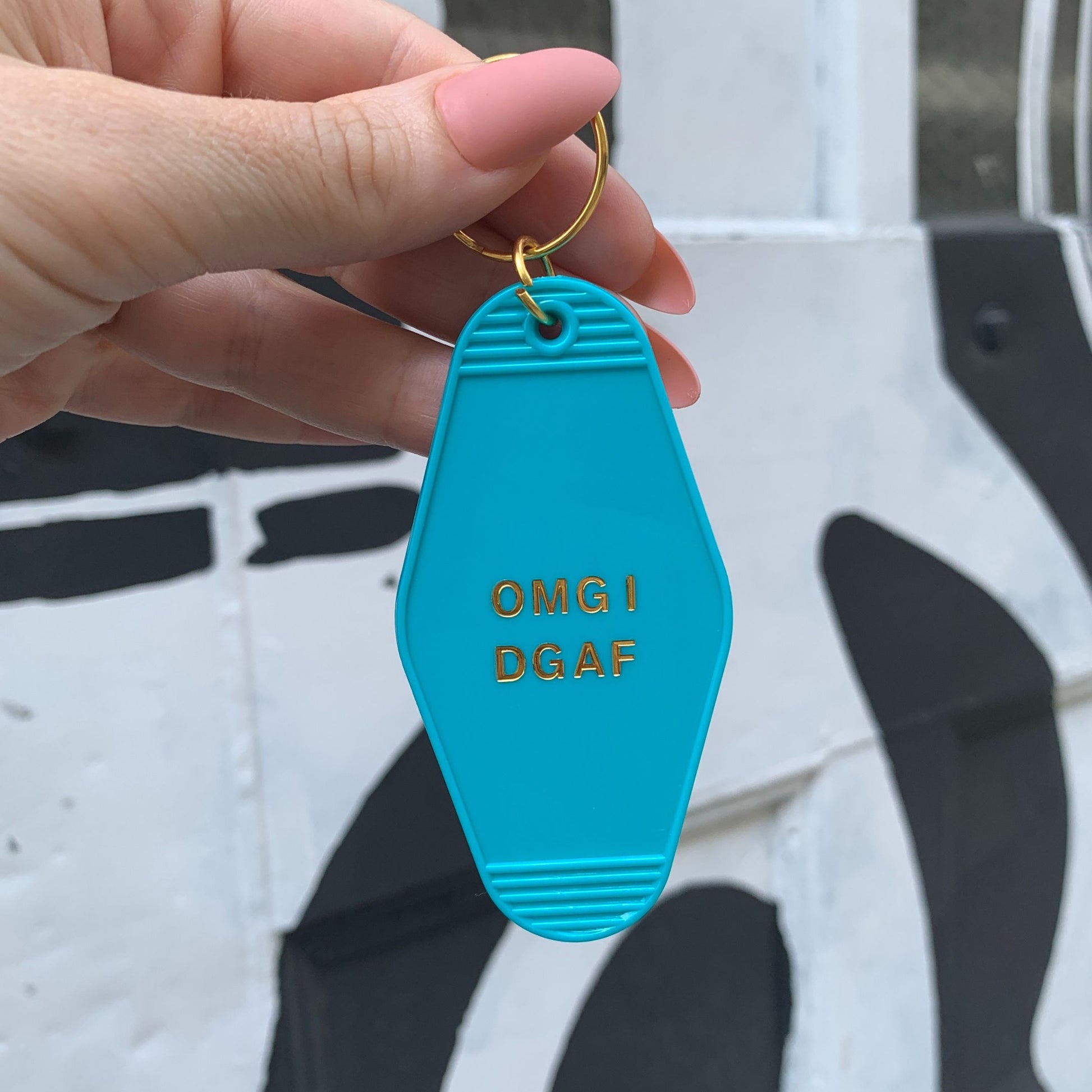 OMG I DGAF Motel Keychain in Aqua Blue