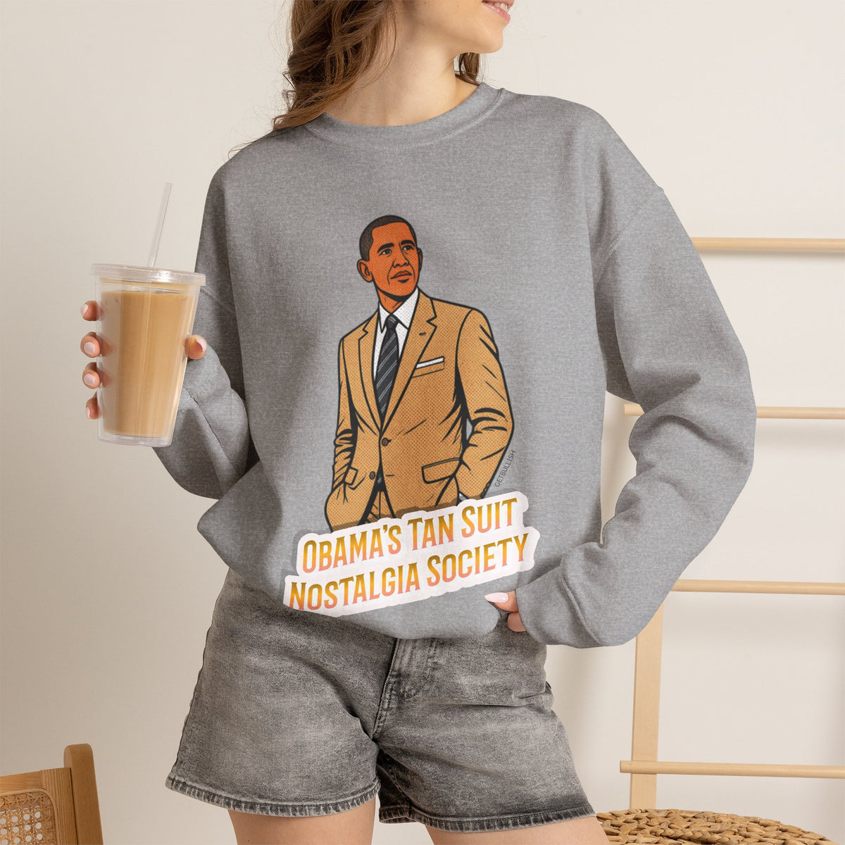 Obama's Tan Suit Nostalgia Society Unisex Heavy Blend™ Crewneck Sweatshirt [Sizes S-5X]-GetBullish-The Bullish Store