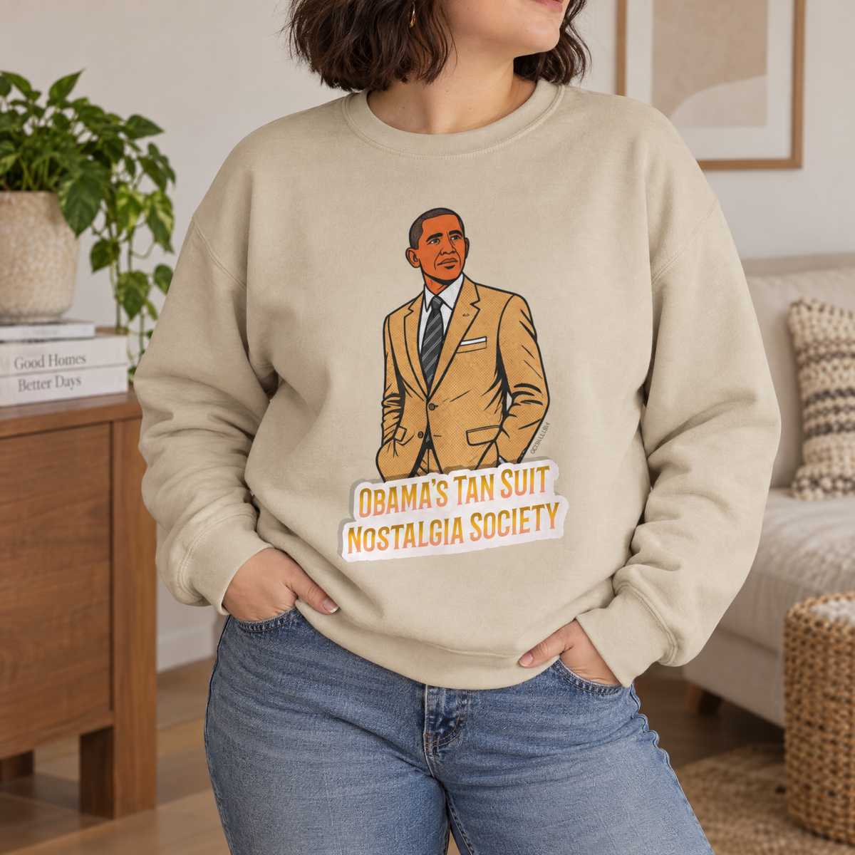 Obama's Tan Suit Nostalgia Society Unisex Heavy Blend™ Crewneck Sweatshirt [Sizes S-5X]-GetBullish-The Bullish Store
