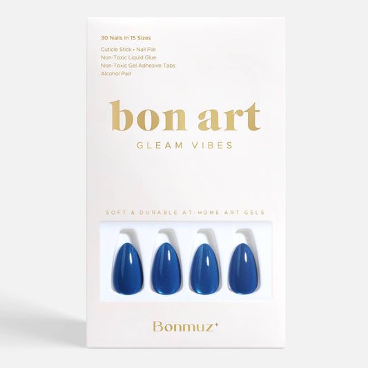 Ocean Quartz Press-On Nails | Blue Cat-Eye Shimmer, Glossy & Reusable