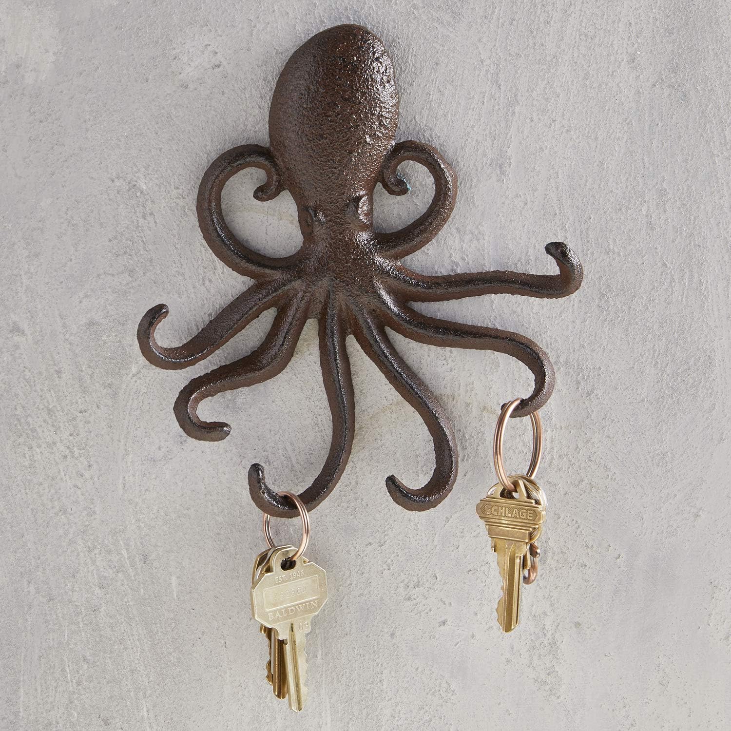 Octopus Cast Iron Hook | Unique Whimsical Decorative Wall Hook | 6.75" x 6"