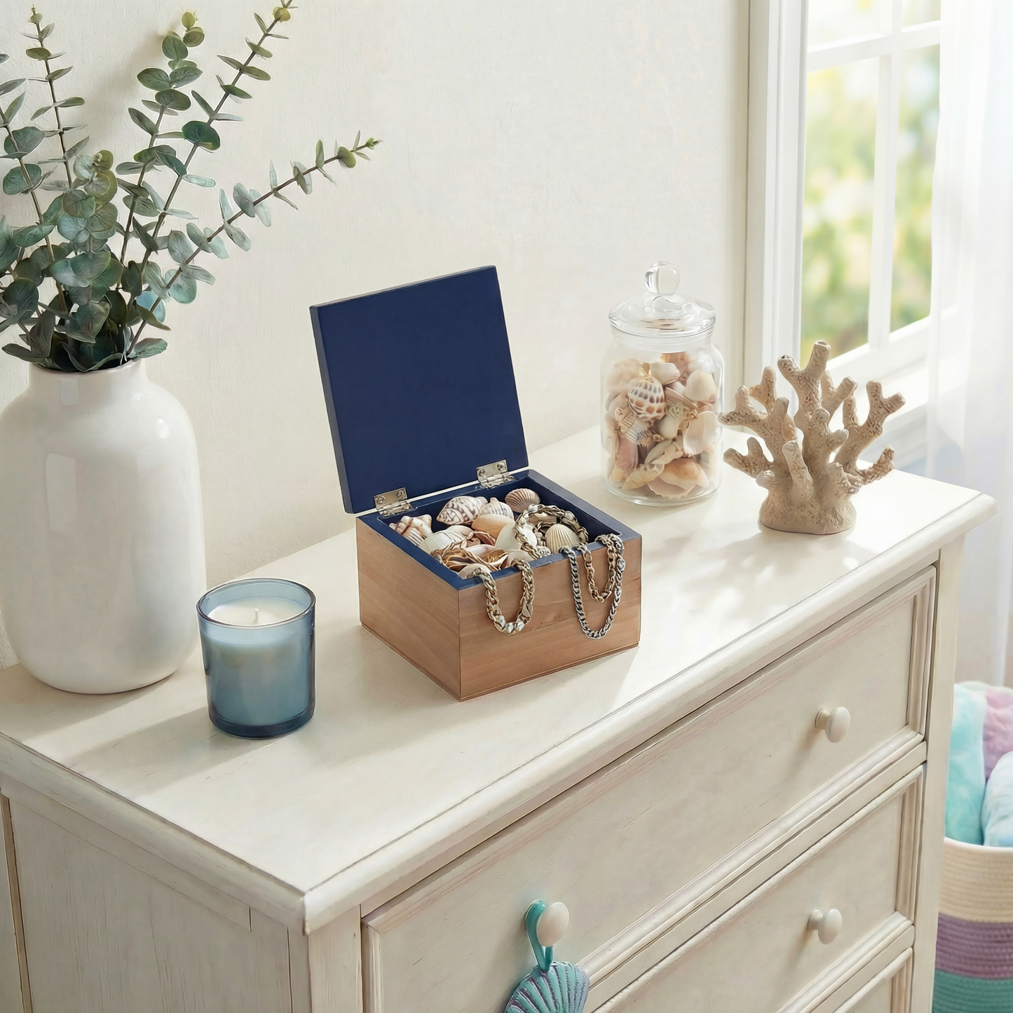 Octopus Wooden Hinged Keepsake Box | Coastal Ocean Art Storage Box