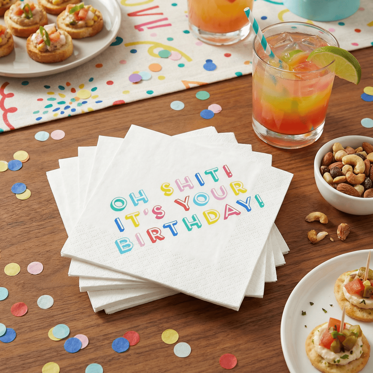 Oh Shit It’s Your Birthday Beverage Napkins | Fun Colorful Party Napkins | 5''