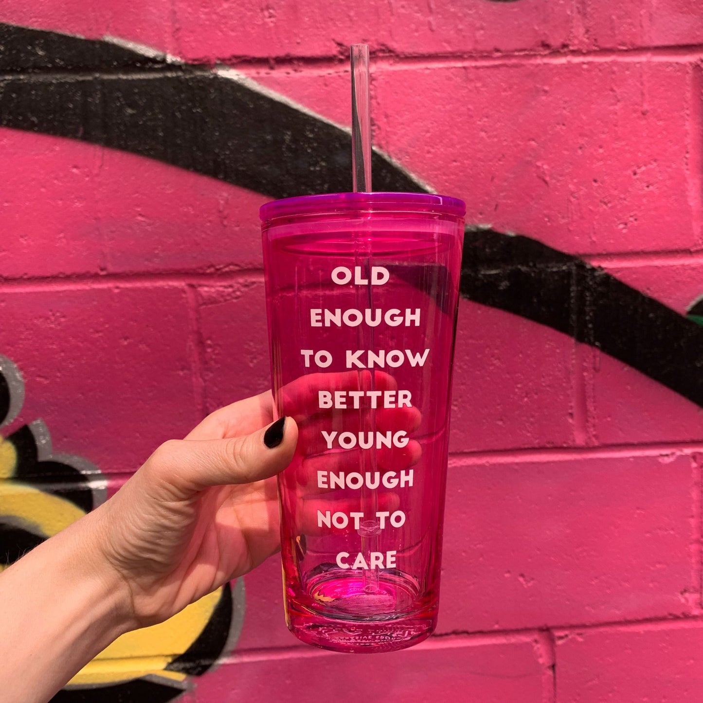 Old Enough To Know Better Young Enough Not To Care Glass Tumbler with Straw | Iced Beverages Drinkware | 3.34" x 9.25"