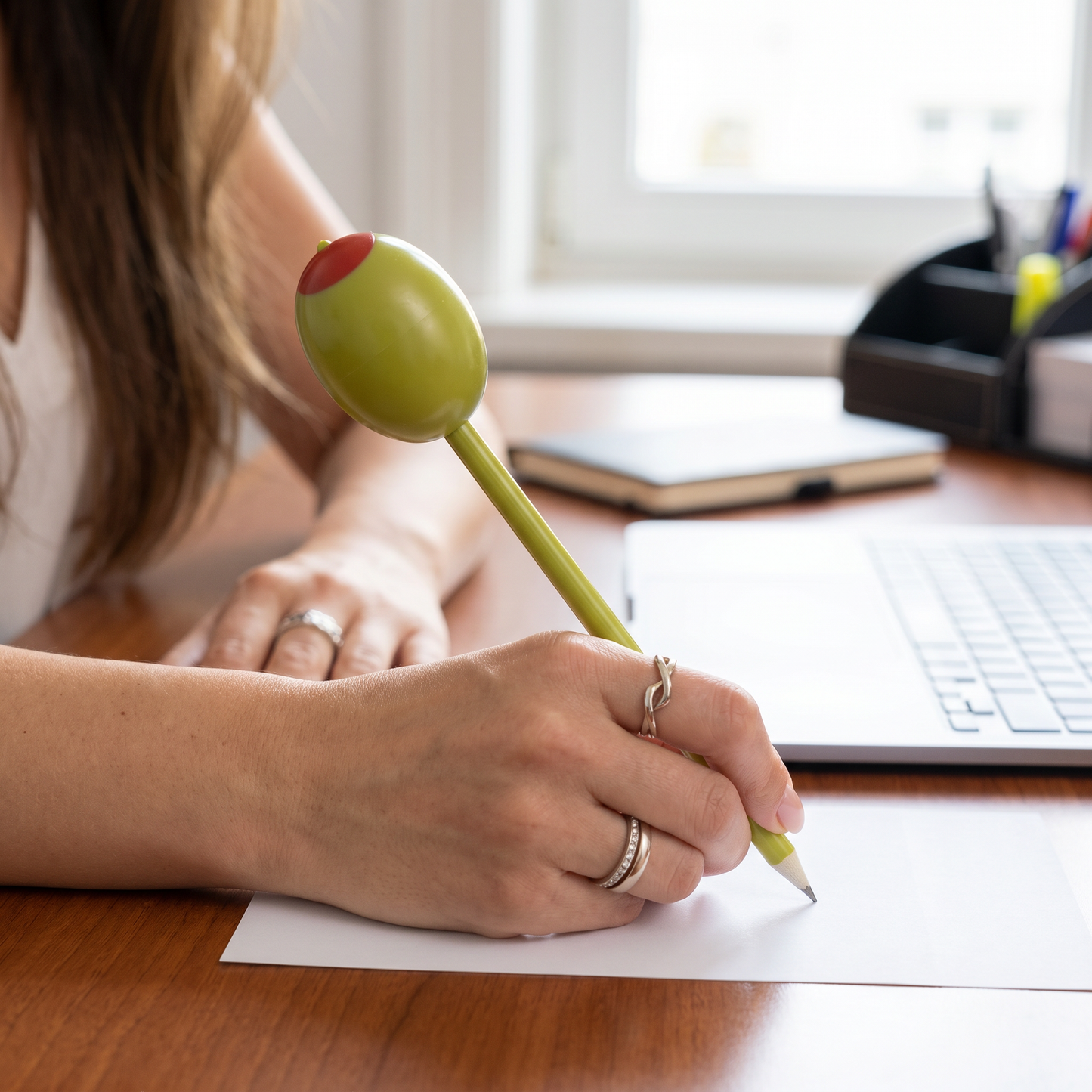 Olive Squishy Pen | Funny Ballpoint Pen with Squeeze Olive Topper