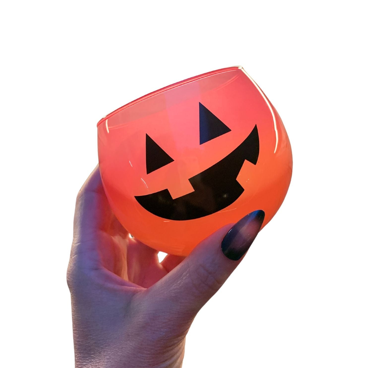 Ombre Jack-O'-Lantern Roly Poly Wine Glass | Pumpkin Spooky Halloween Cocktail Glass | 13 oz.