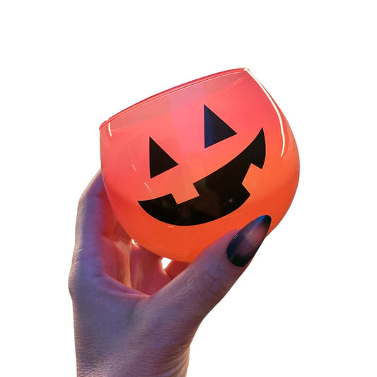 Ombre Jack-O'-Lantern Roly Poly Wine Glass | Pumpkin Spooky Halloween Cocktail Glass | 13 oz.