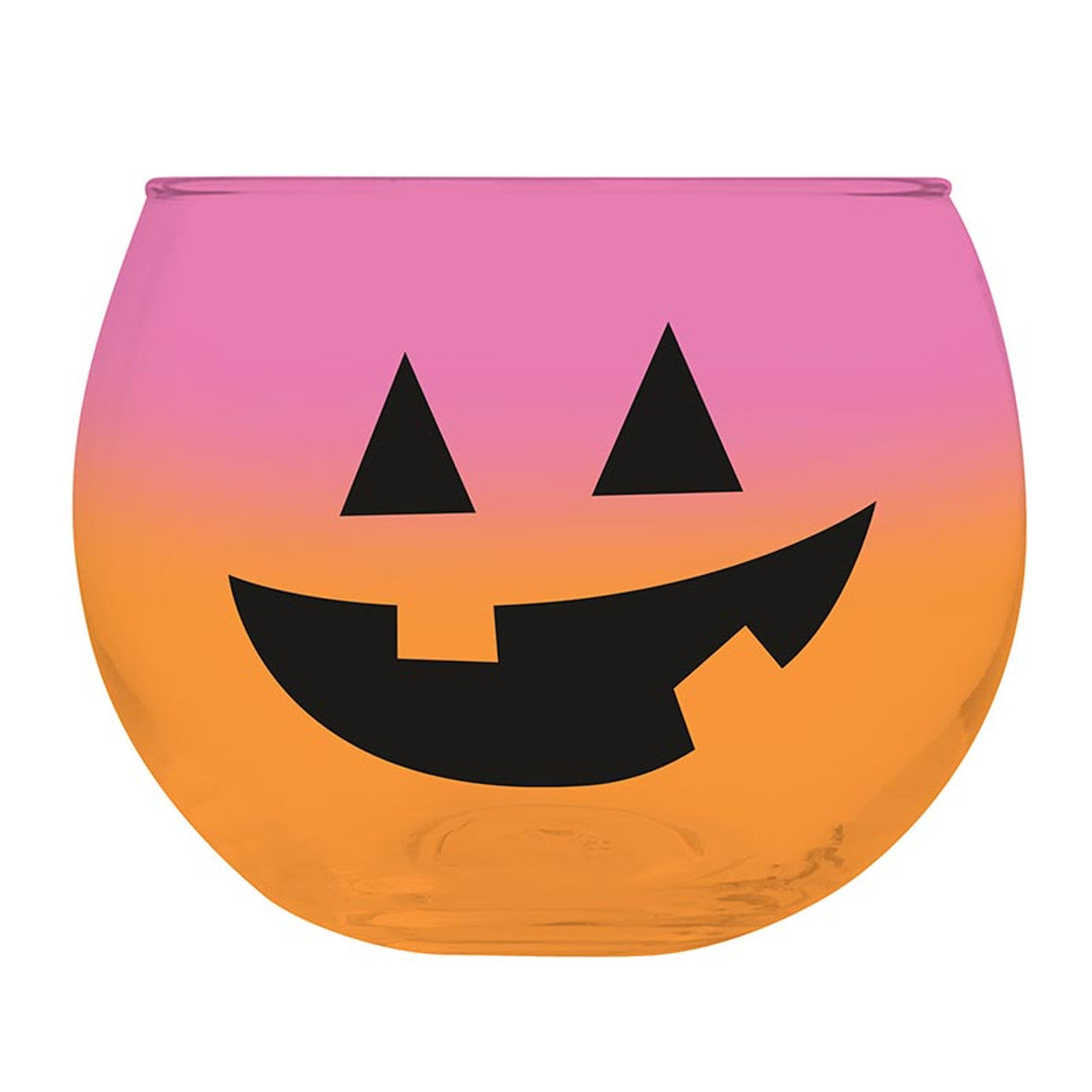 Ombre Jack-O'-Lantern Roly Poly Wine Glass | Pumpkin Spooky Halloween Cocktail Glass | 13 oz.