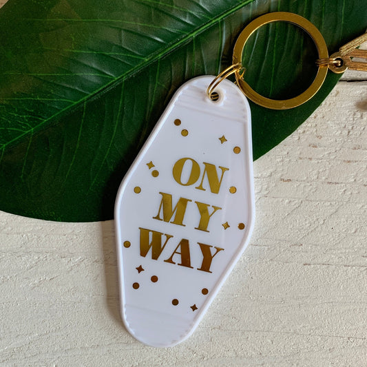 On My Way White Motel Keychain Key Tag | Acrylic