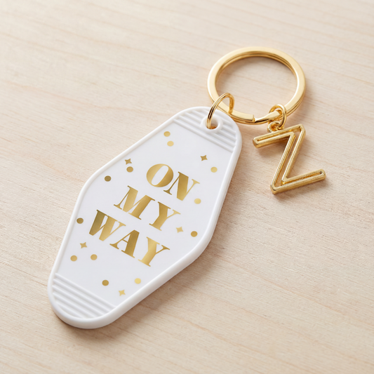 On My Way White Motel Keychain Key Tag | Acrylic