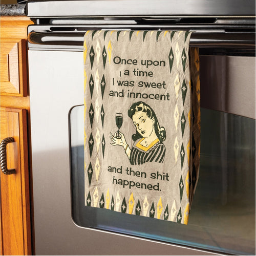 Once Upon A Time I Was Sweet And Innocent And Then Shit Happened Dish Cloth Towel | Novelty Tea Towel | Cute Kitchen Hand Towel | 28" x 28"