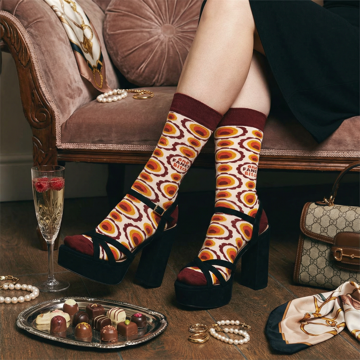 One Fancy Bitch Socks | Colorful Retro Pattern