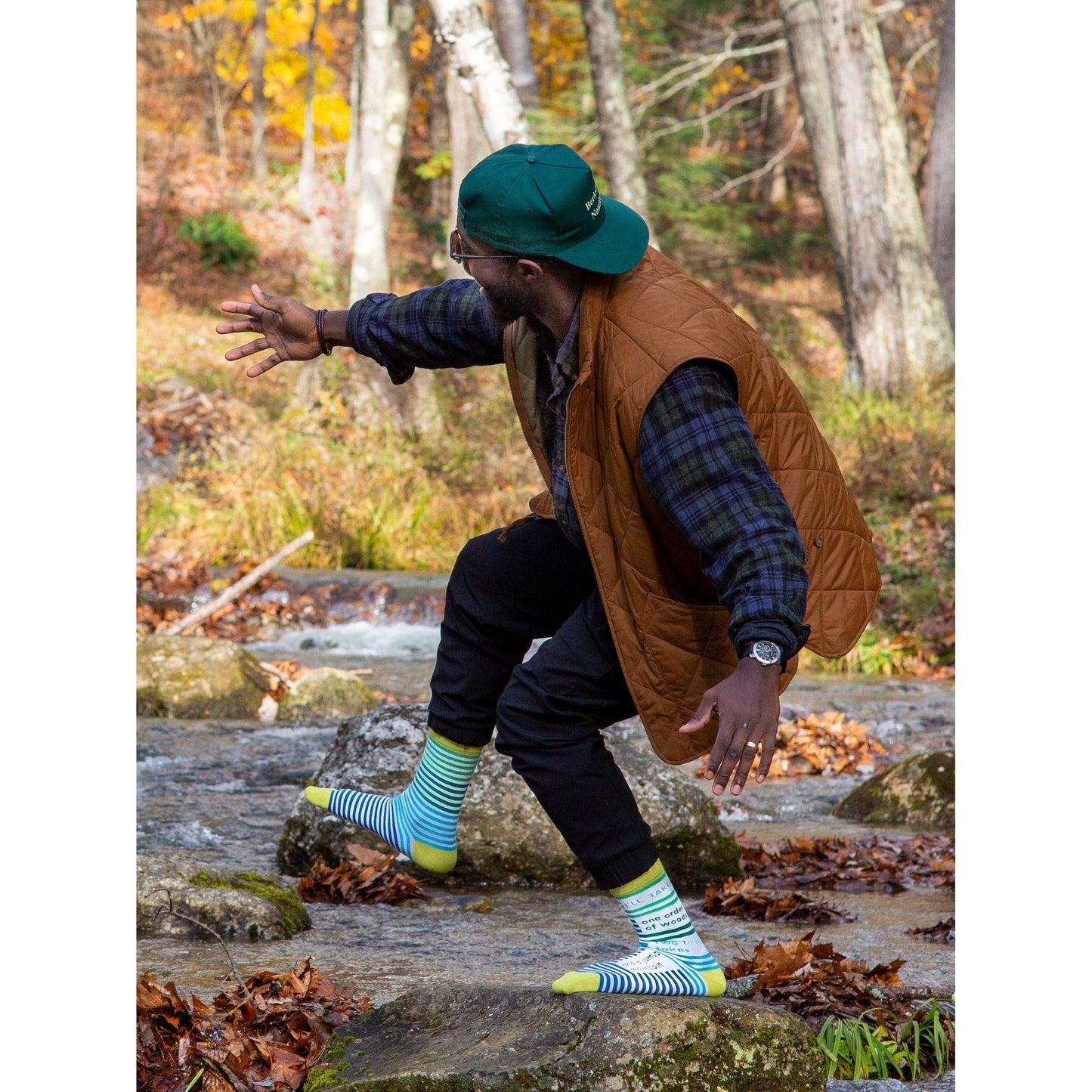 One Order Of Woods, Two Large Lakes, And A Jumbo Mountain Men's Crew Socks in Stripes | BlueQ at GetBullish