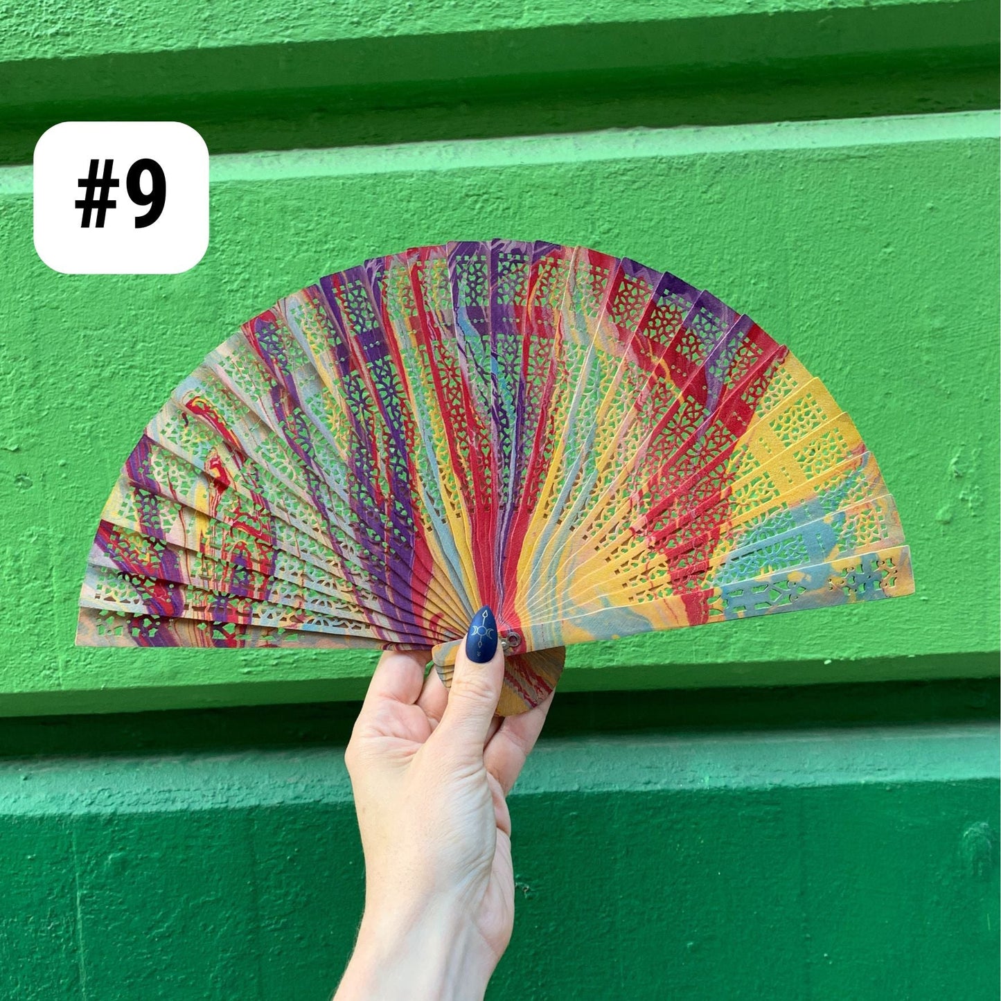 One of a Kind Hand Painted Marbled Wooden Fans - 15 Styles