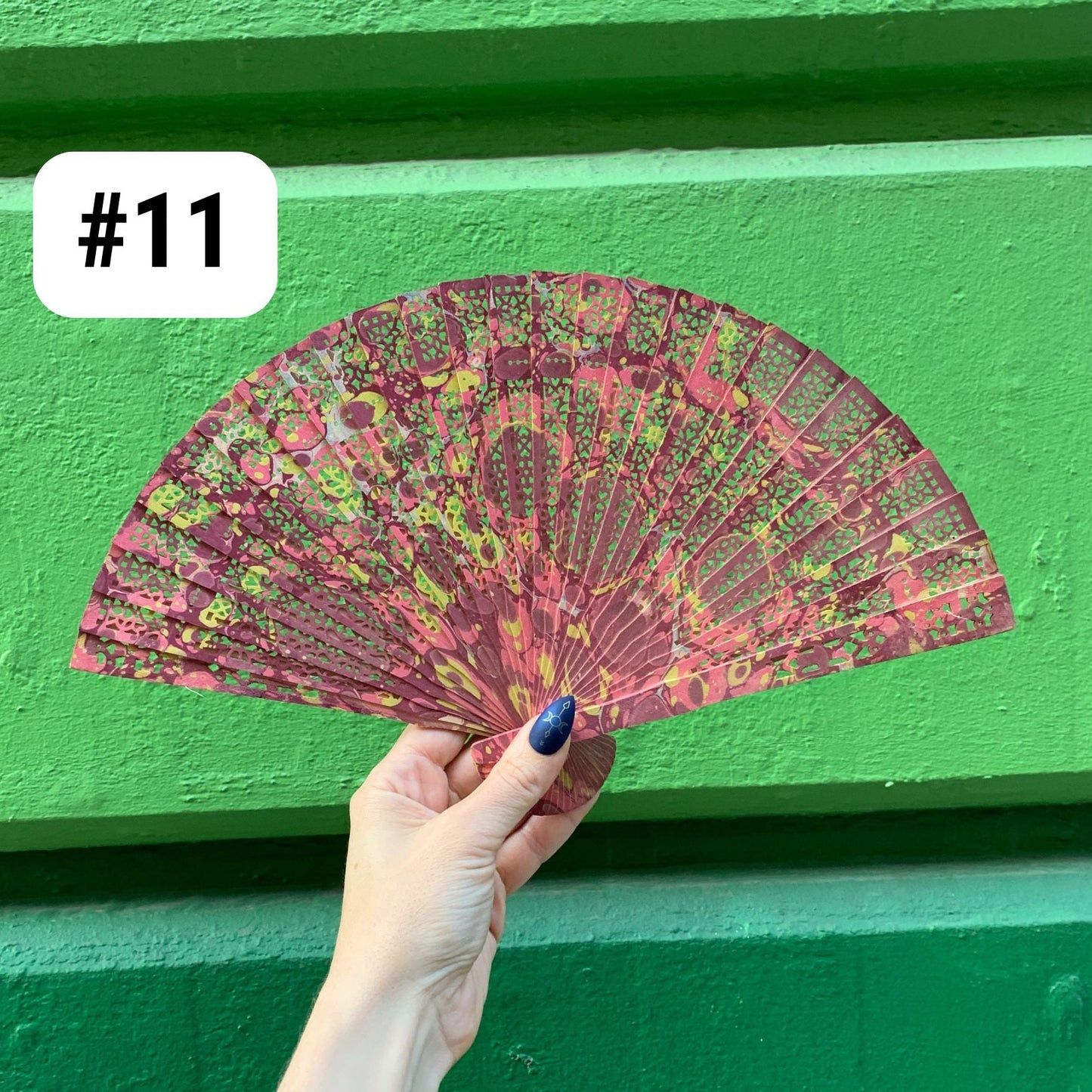 One of a Kind Hand Painted Marbled Wooden Fans - 15 Styles