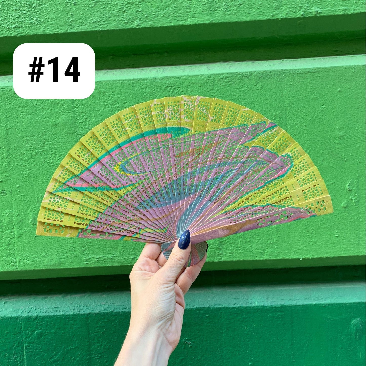 One of a Kind Hand Painted Marbled Wooden Fans - 15 Styles