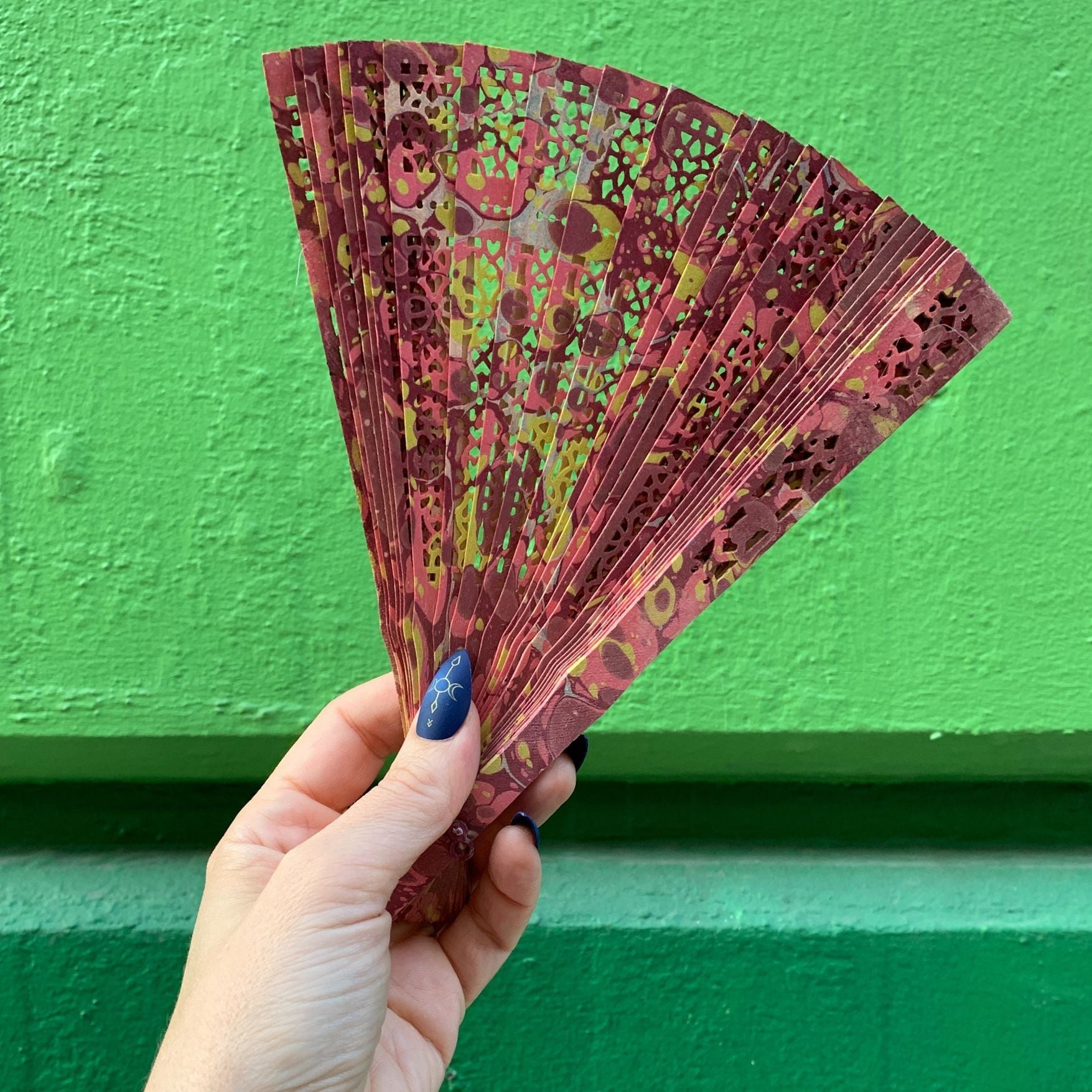 One of a Kind Hand Painted Marbled Wooden Fans - 15 Styles