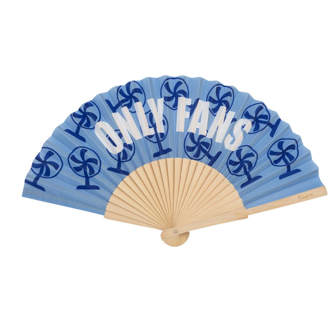 Only Fans Blue Wooden Hand Fan | Funny Hot Weather Foldable Fan-Fisura-The Bullish Store