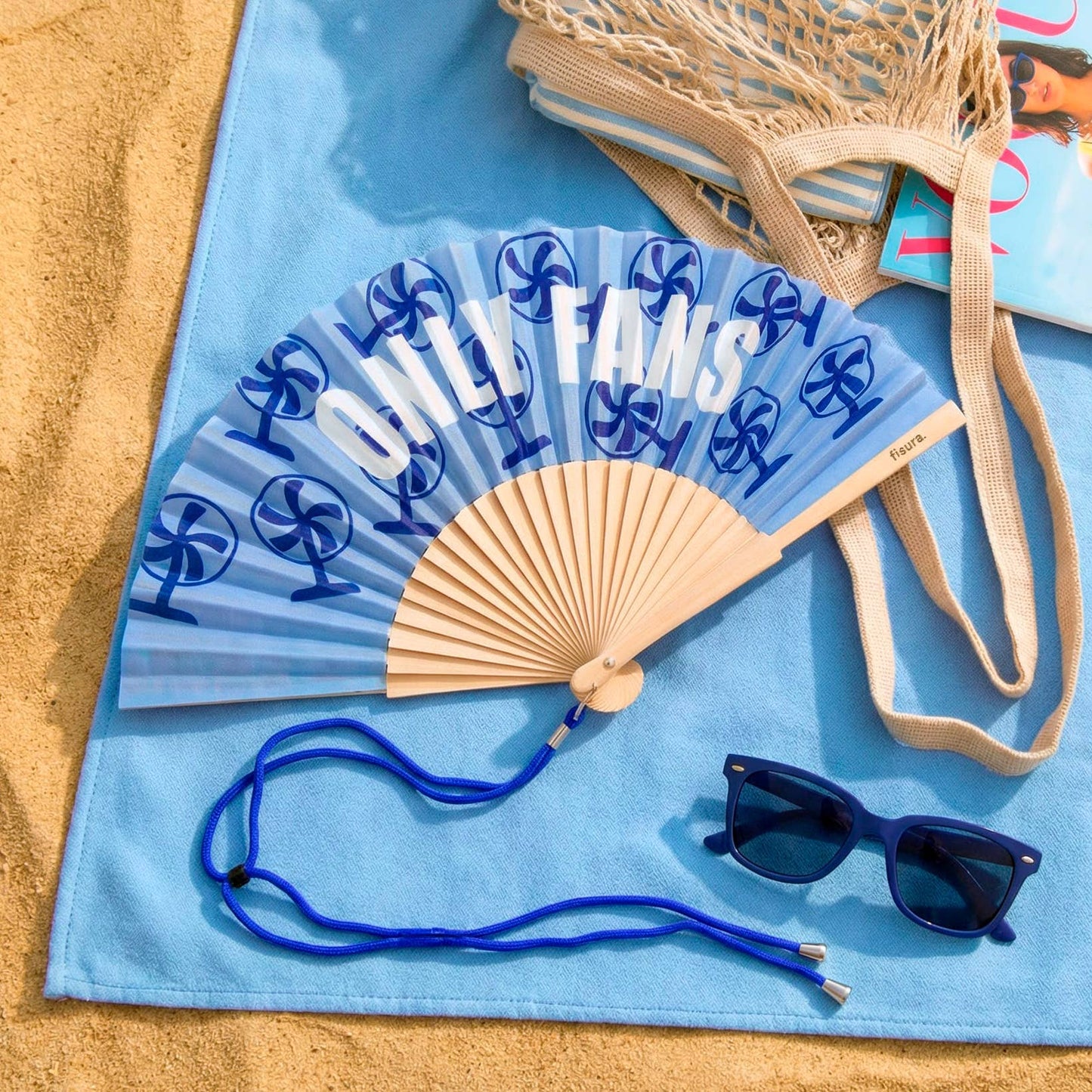 Only Fans Blue Wooden Hand Fan | Funny Hot Weather Foldable Fan