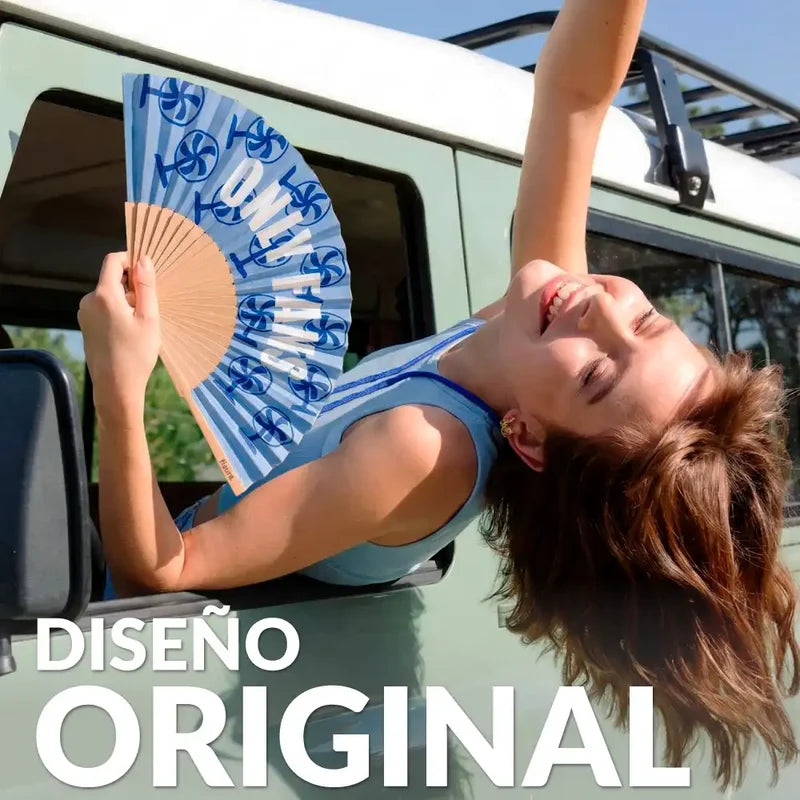 Only Fans Blue Wooden Hand Fan | Funny Hot Weather Foldable Fan-Fisura-The Bullish Store