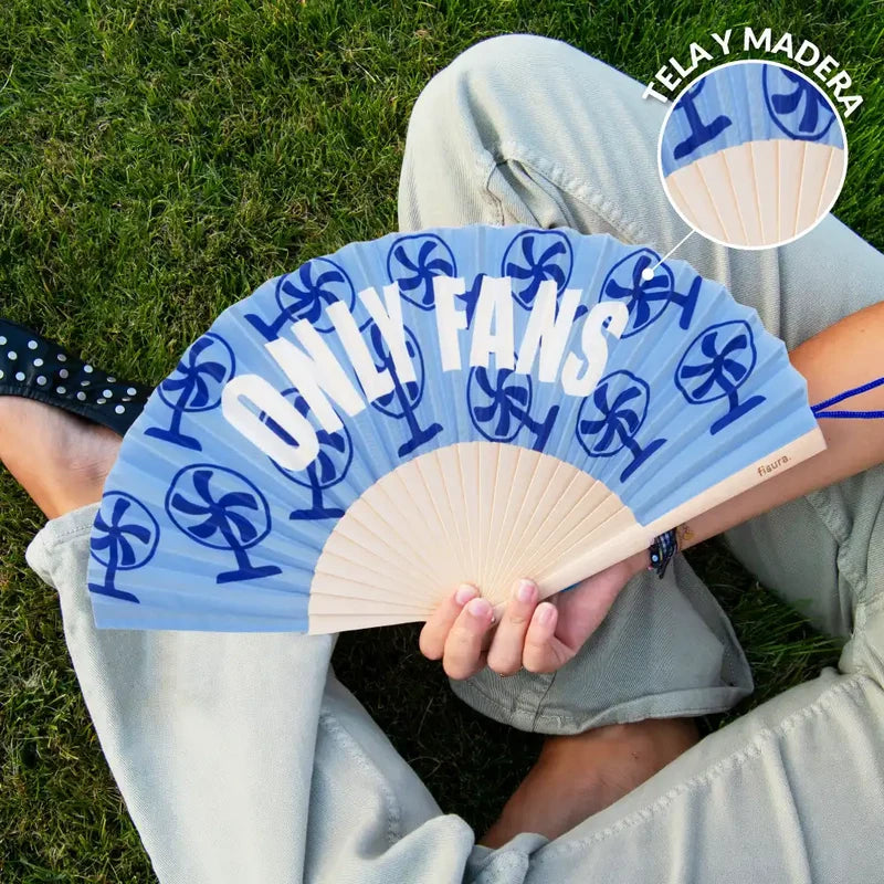Only Fans Blue Wooden Hand Fan | Funny Hot Weather Foldable Fan-Fisura-The Bullish Store