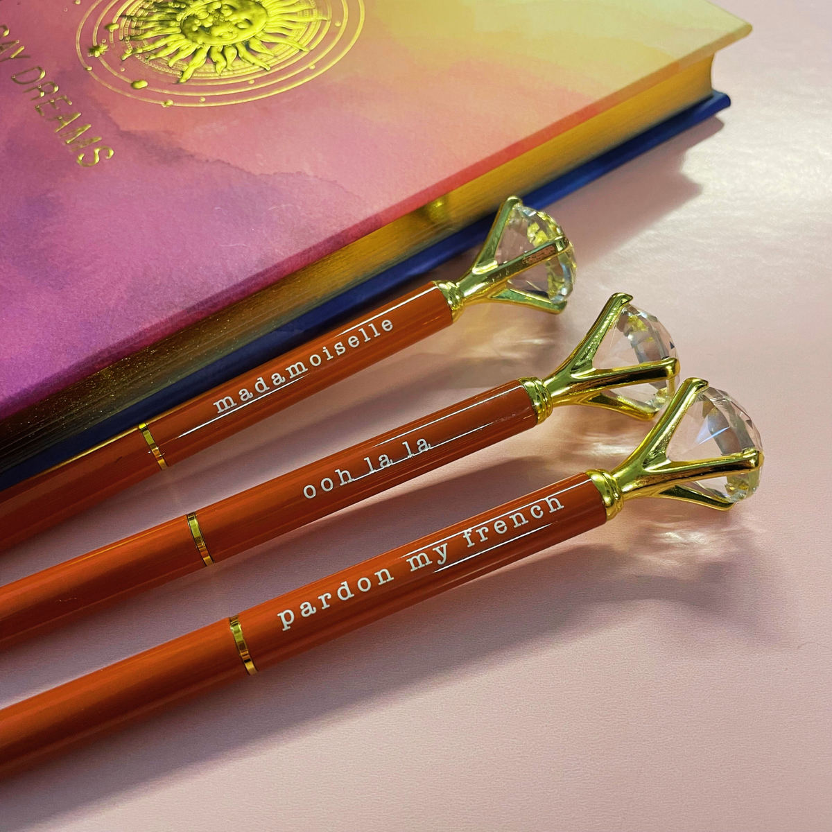 Ooh La La Orange Gem Pen Set of 6 | Giftable Quote Pens | Novelty Office Desk Supplies-Santa Barbara Design Studio-The Bullish Store