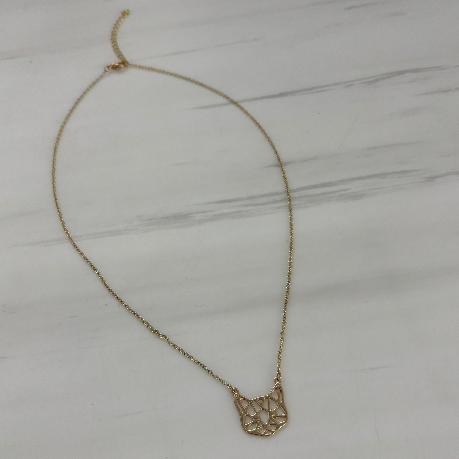 Openwork Cat Necklace | Kitty Face Pendant | 20" Chain + Extender | Gold or Silver