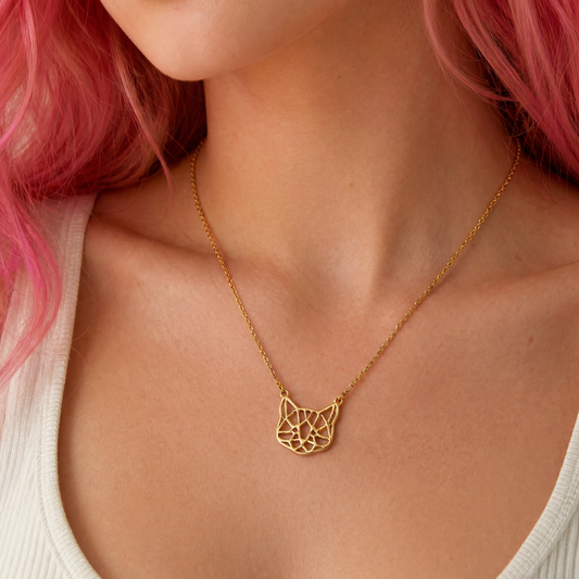 Openwork Cat Necklace | Kitty Face Pendant | 20" Chain + Extender | Gold or Silver