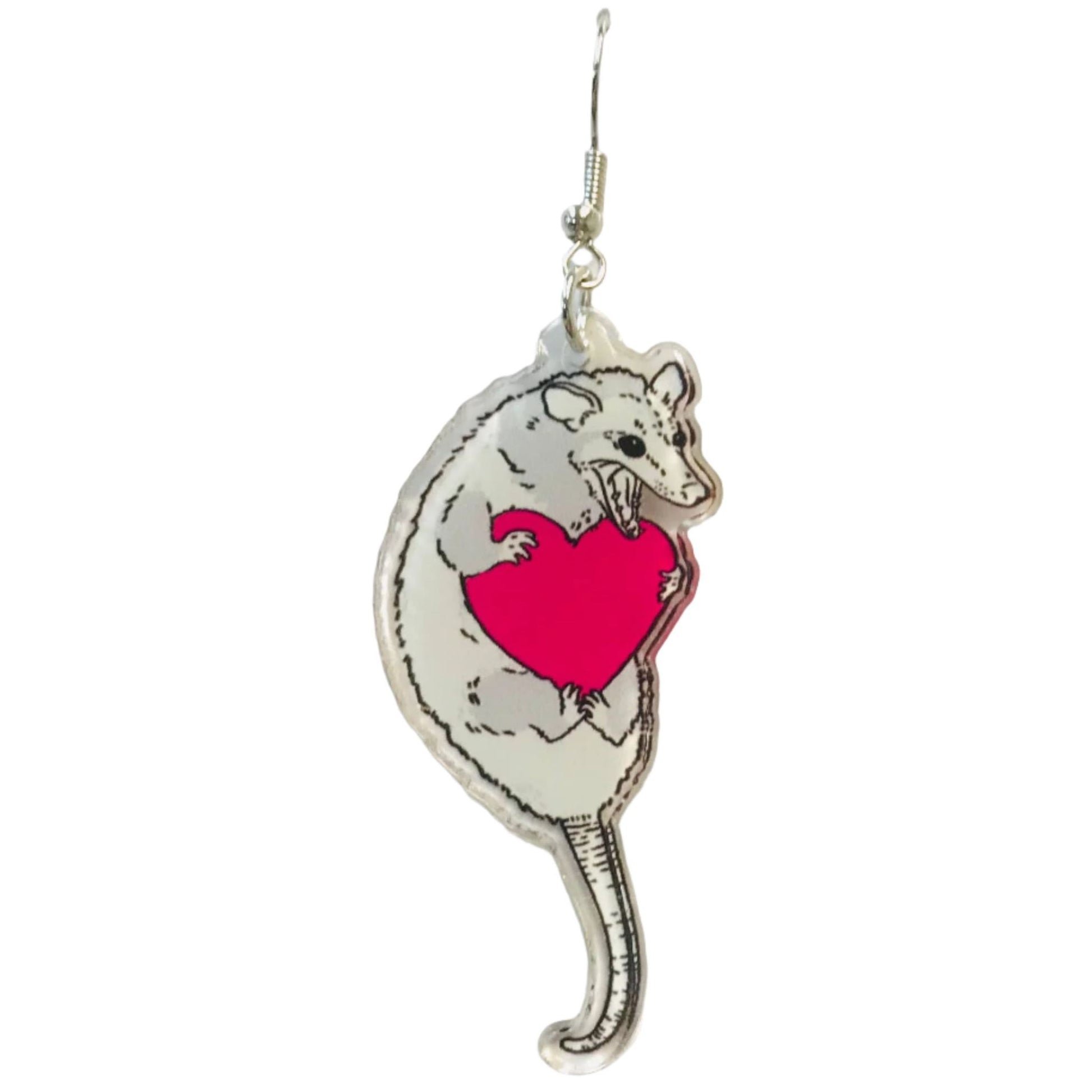 Opossum and Heart Acrylic Earrings