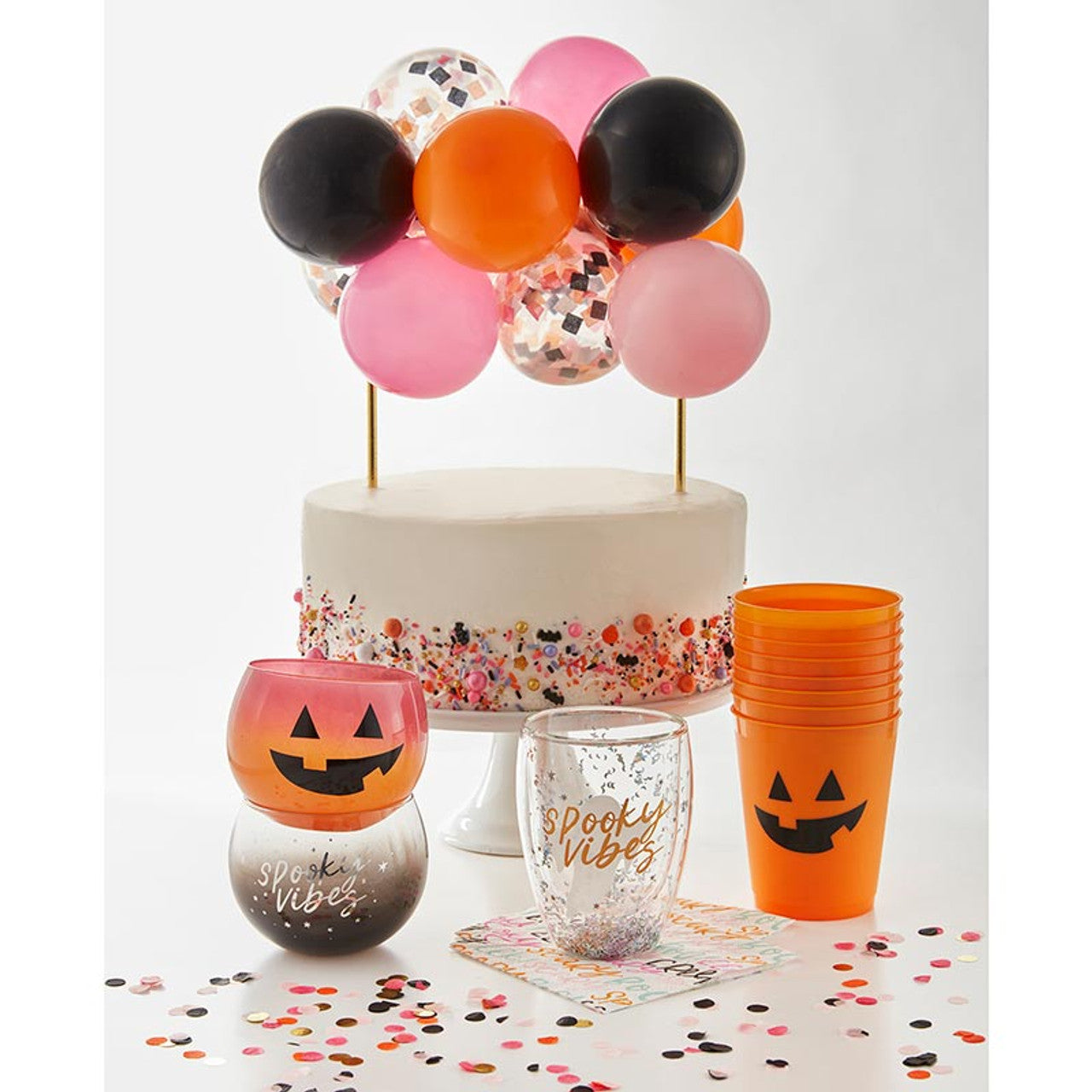 Orange Black and Pink Balloon Cake Topper | Spooky Mini Balloon Garland Decoration
