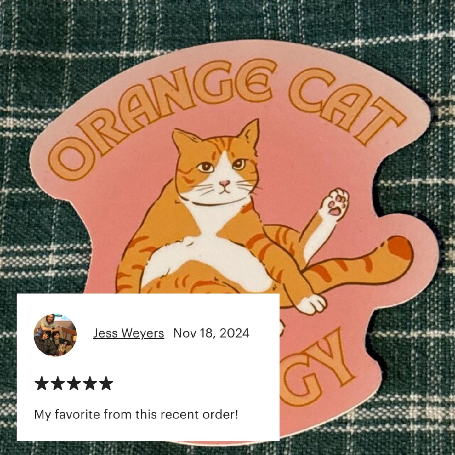 Orange Cat Energy Glossy Die Cut Vinyl Sticker 3.35in x 3.34in