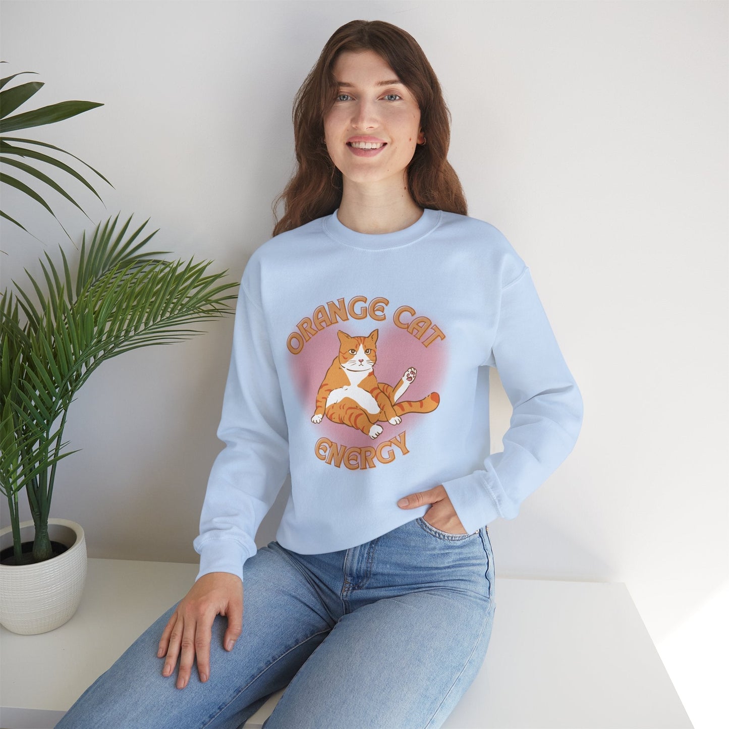 Orange Cat Energy Unisex Heavy Blend™ Crewneck Sweatshirt Sizes SM-5XL | Plus Size Available