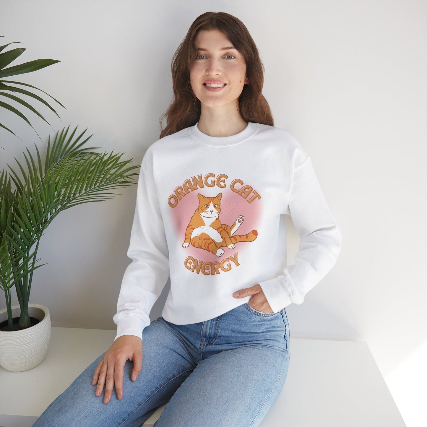 Orange Cat Energy Unisex Heavy Blend™ Crewneck Sweatshirt Sizes SM-5XL | Plus Size Available