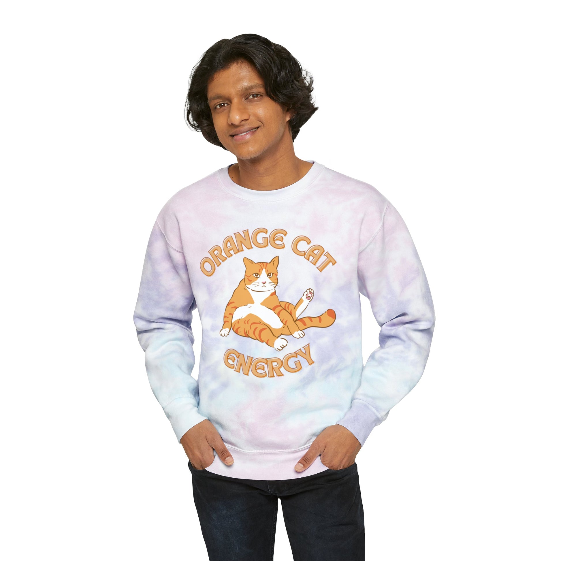 Orange Cat Energy Unisex Tie-Dye Sweatshirt