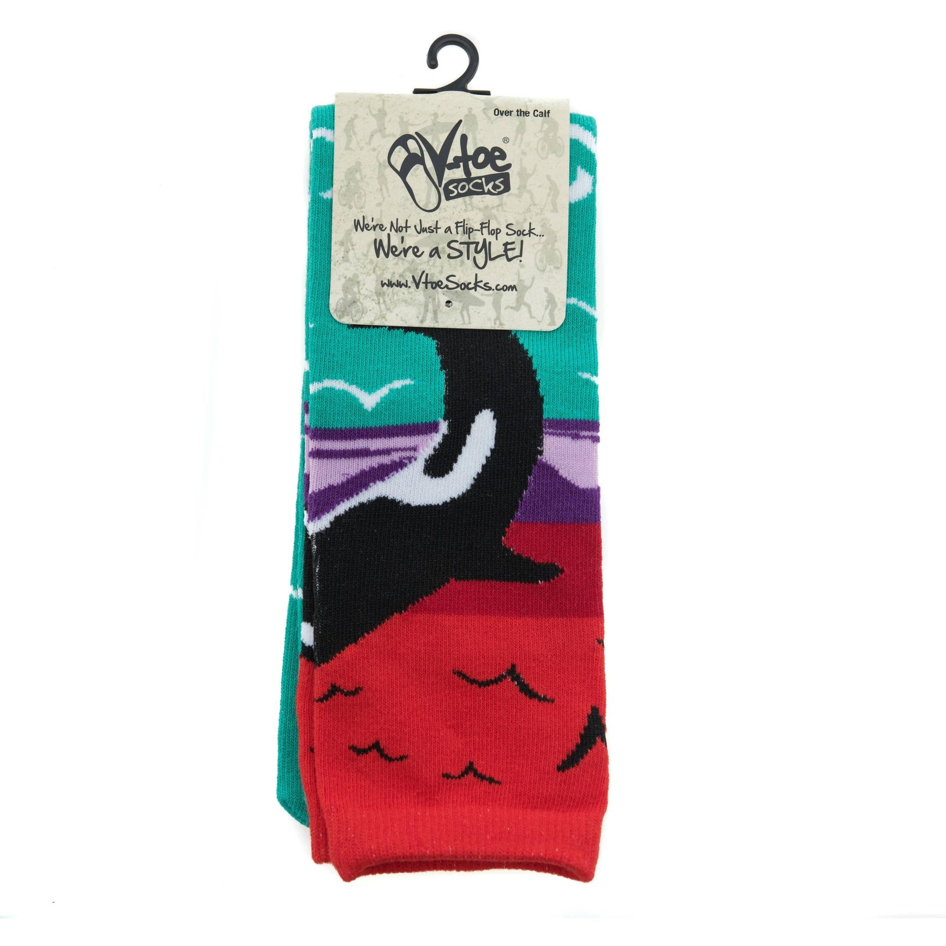 Orca Whale Split Toe Tabi Socks | Over the Calf Big Toe Flip Flop Socks | Ocean Sunset Novelty Socks