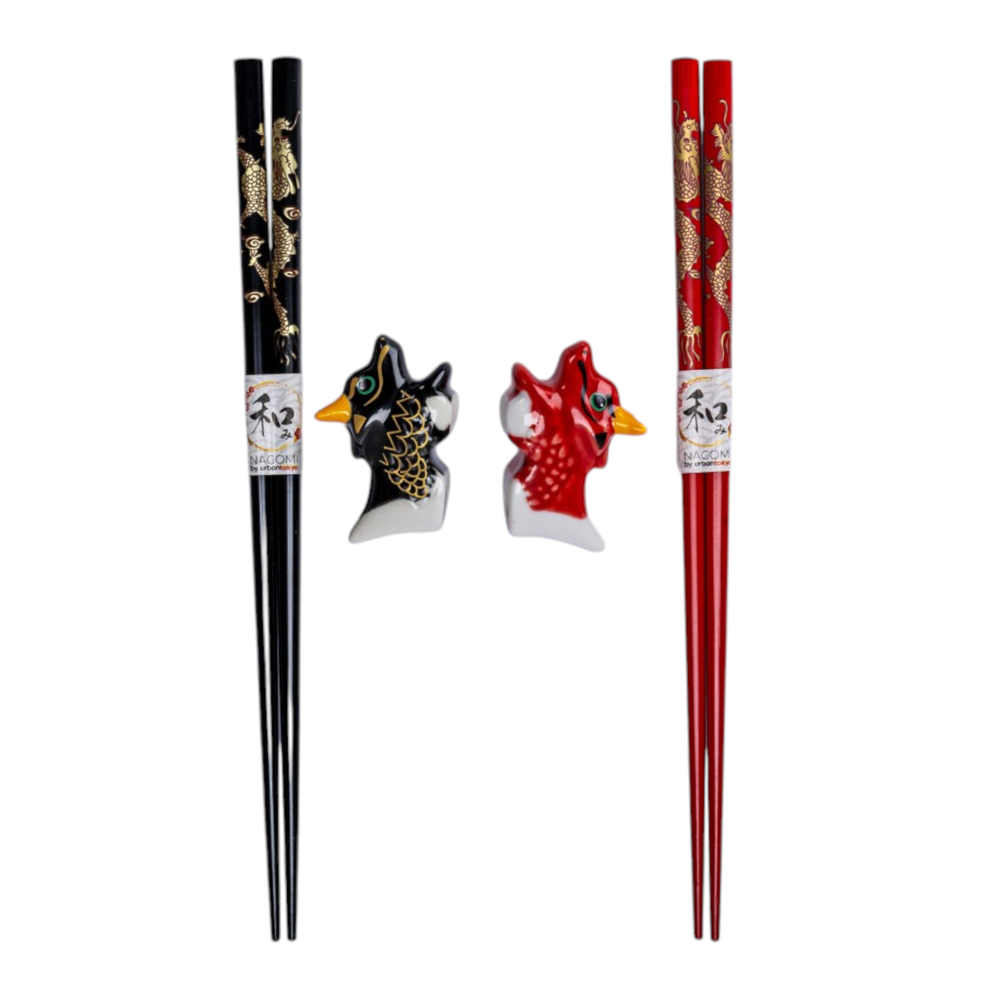 Oriental Dragon Chopsticks Gift Set | 2 Pairs Bamboo Chopsticks with Ceramic Rests | Gift Box Packaging