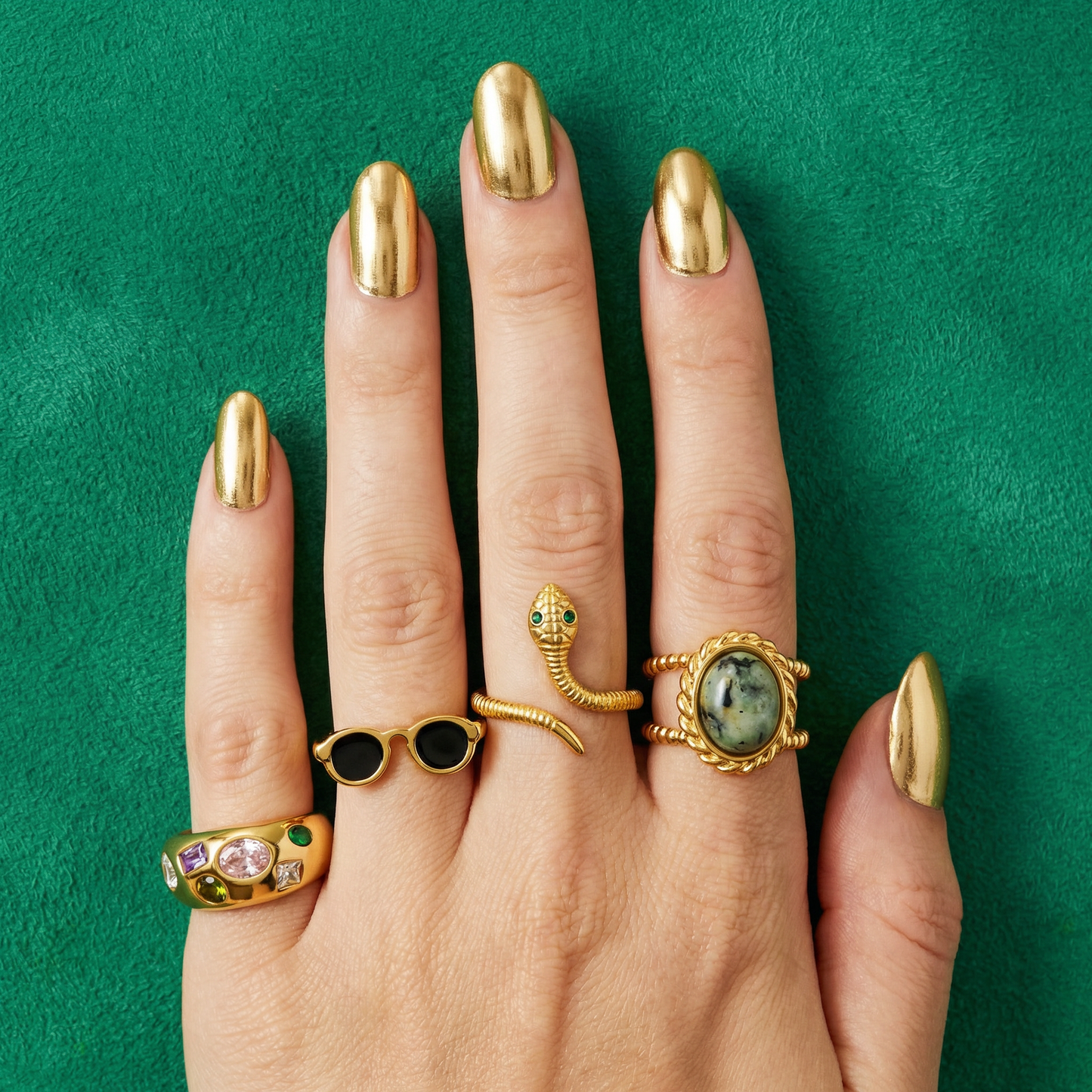 Orlume 18K Gold Non-Tarnish Colorful Cubic Zirconia Dome Ring | Hypoallergenic Water-Resistant Statement Ring