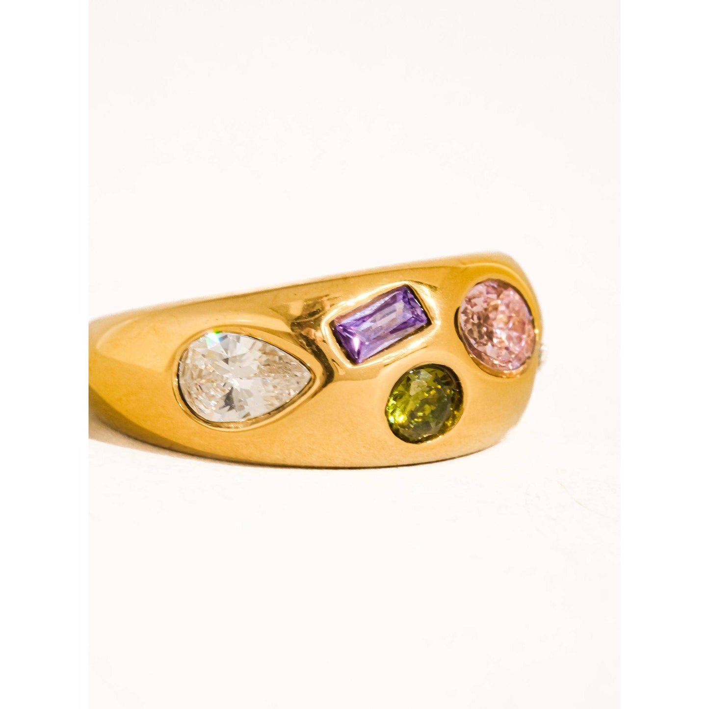 Orlume 18K Gold Non-Tarnish Colorful Cubic Zirconia Dome Ring | Hypoallergenic Water-Resistant Statement Ring