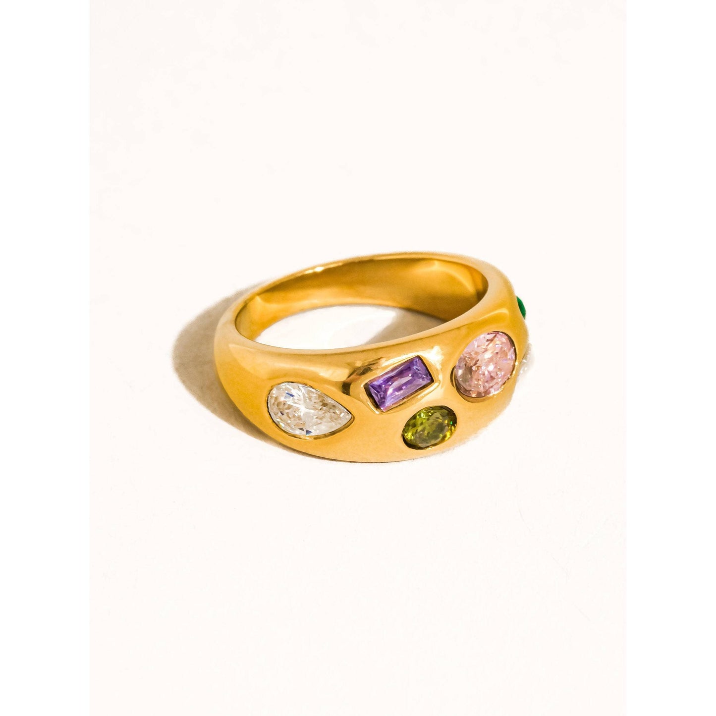Orlume 18K Gold Non-Tarnish Colorful Cubic Zirconia Dome Ring | Hypoallergenic Water-Resistant Statement Ring