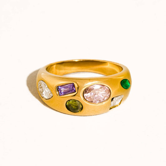 Orlume 18K Gold Non-Tarnish Colorful Cubic Zirconia Dome Ring | Hypoallergenic Water-Resistant Statement Ring