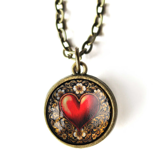 Ornate Heart Simple Reversible Valentine's Day Pendant Necklace-Divine Iguana-The Bullish Store