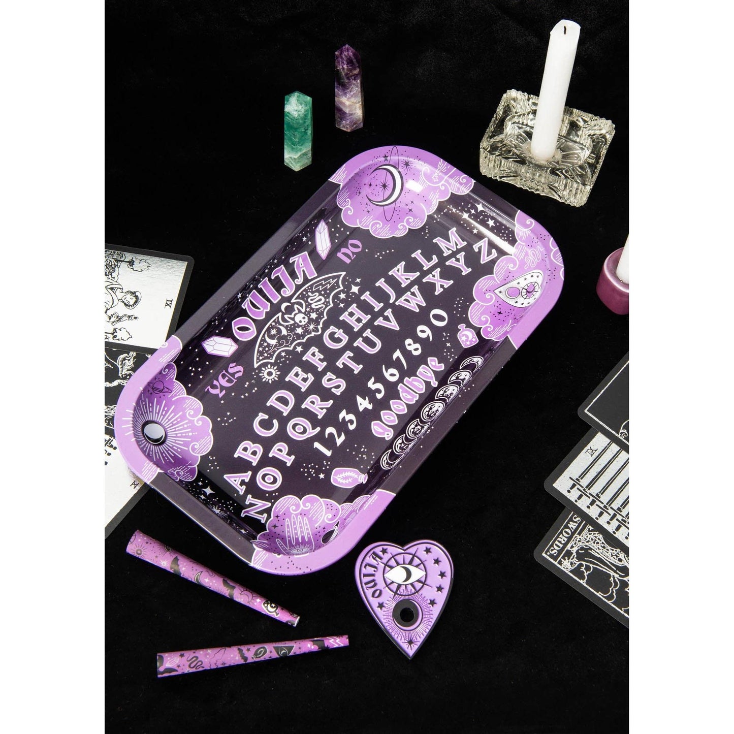 Ouija Board Rolling Tray | Witchy Metal Celestial Spirit Board Catchall Trinket Tray