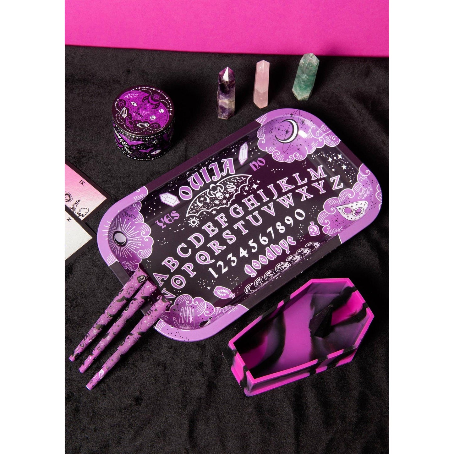 Ouija Board Rolling Tray | Witchy Metal Celestial Spirit Board Catchall Trinket Tray