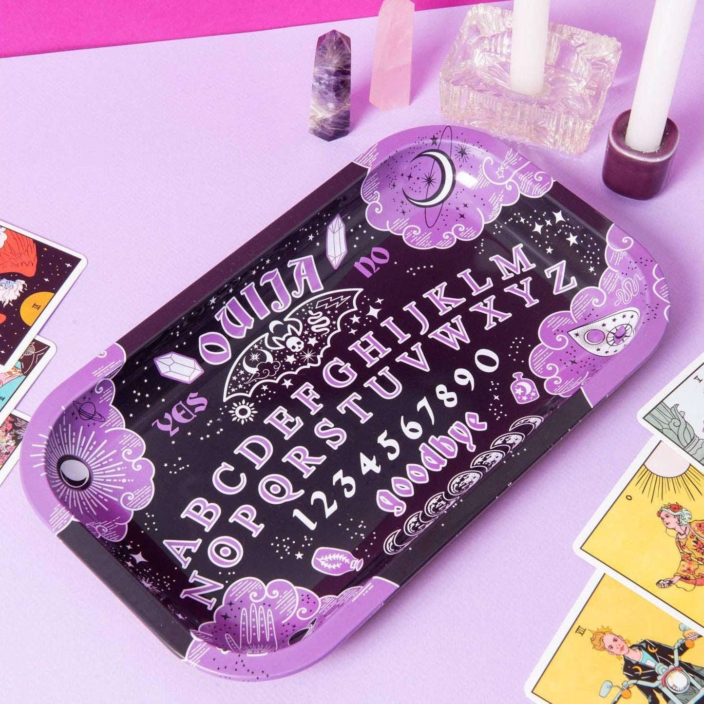 Ouija Board Rolling Tray | Witchy Metal Celestial Spirit Board Catchall Trinket Tray