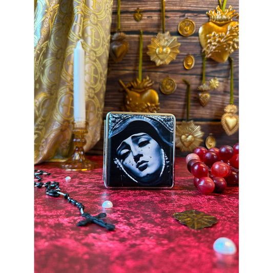 Our Lady of Sorrows Cigarette Case | Vintage Religious Art Cig Case | Gothic Catholic Card & Cash Holder
