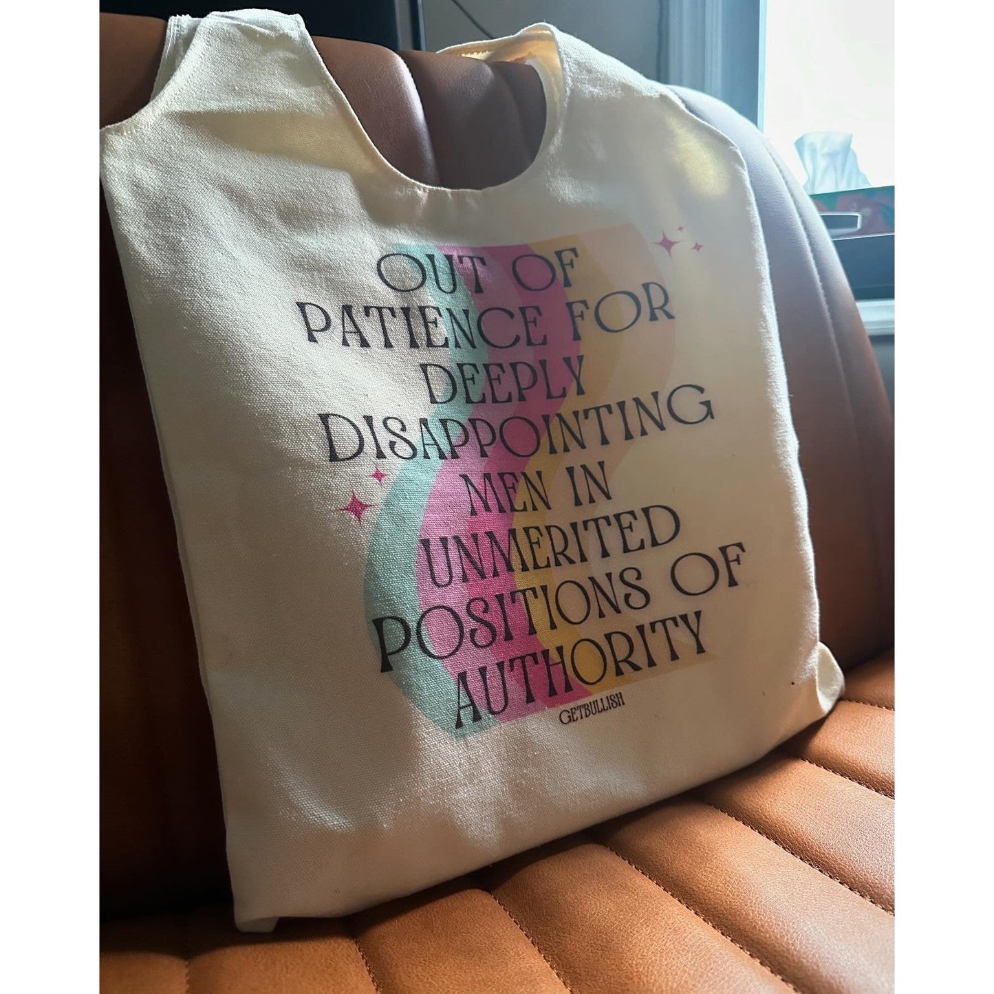 Out of Patience for Deeply Disappointing Men Slouchy Canvas Tote in Natural