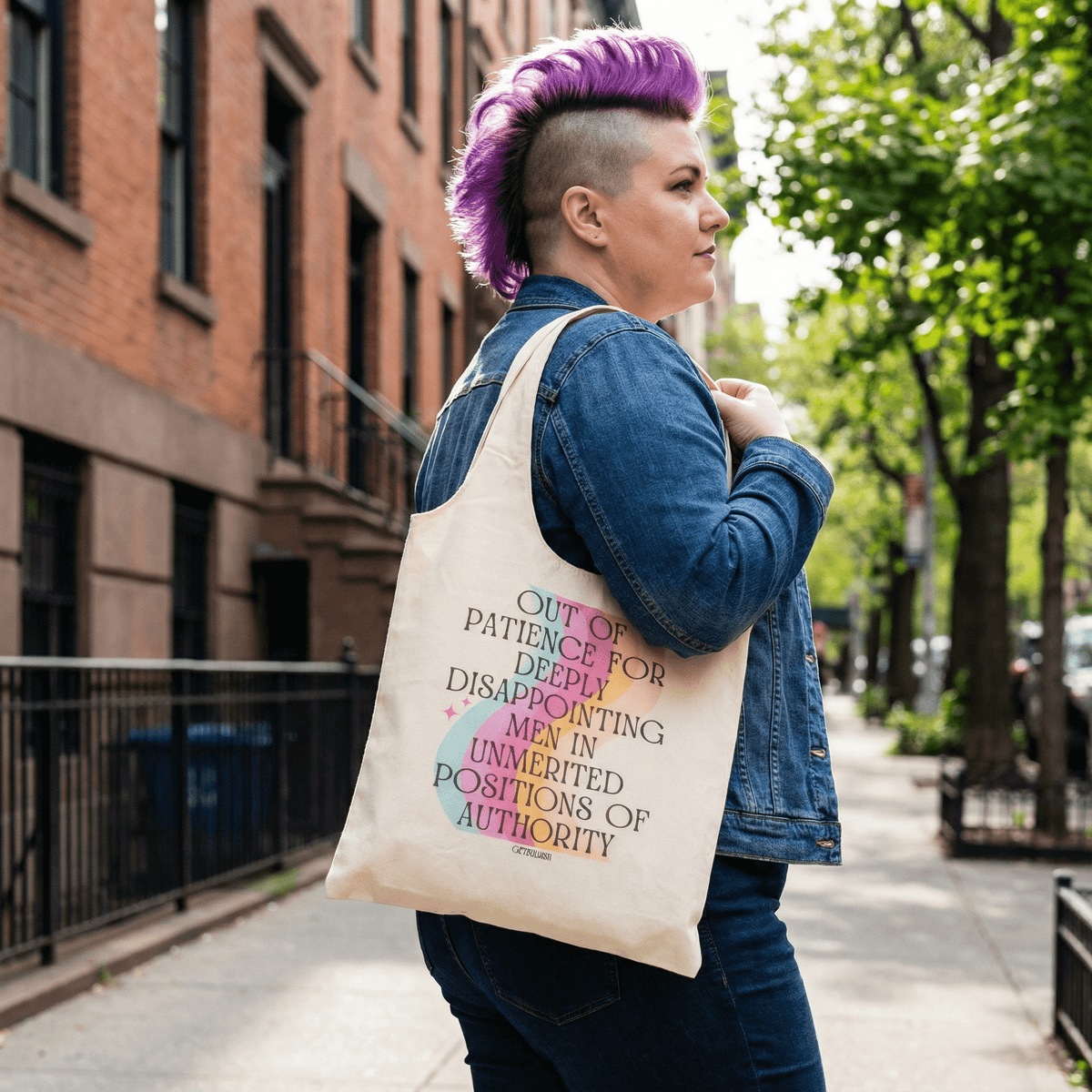 Out of Patience for Deeply Disappointing Men Slouchy Canvas Tote in Natural