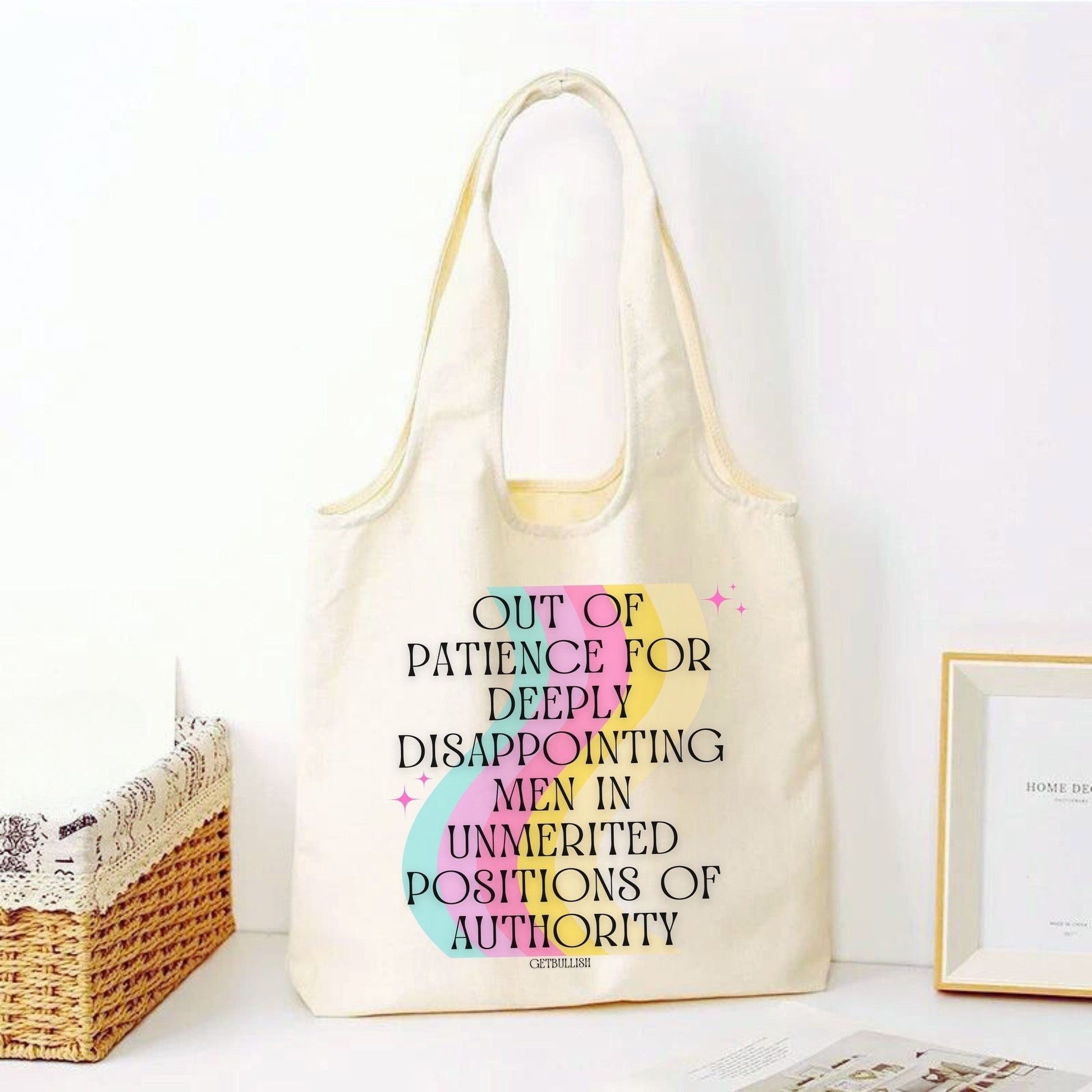 Out of Patience for Deeply Disappointing Men Slouchy Canvas Tote in Natural