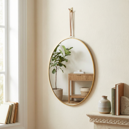 Oval Antique Gold Wall Mirror | Vintage Decorative Hanging Accent-Primitives by Kathy-The Bullish Store